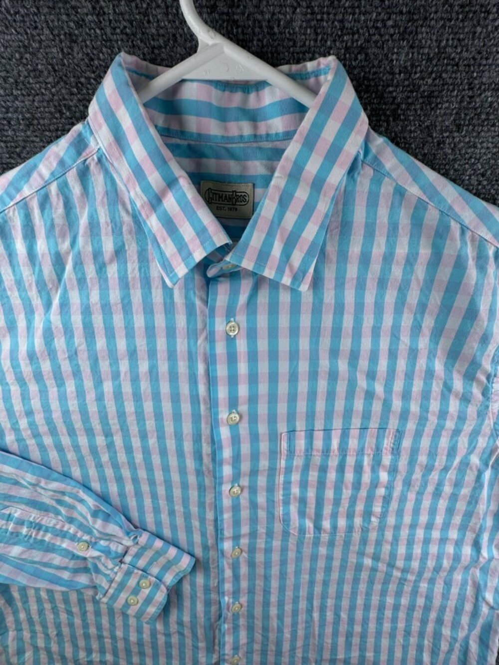 Gitman Bros Button Up Shirt Long Sleeve Men Cotton Pink Blue Check 2XL USA **